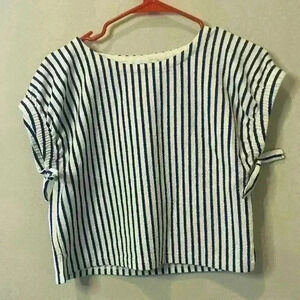 Zara white and blue striped crop top